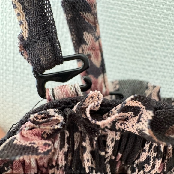 Maxi halter dress Small smocking pleats floral black&Pink-Japanese 0918 - Picture 3 of 13